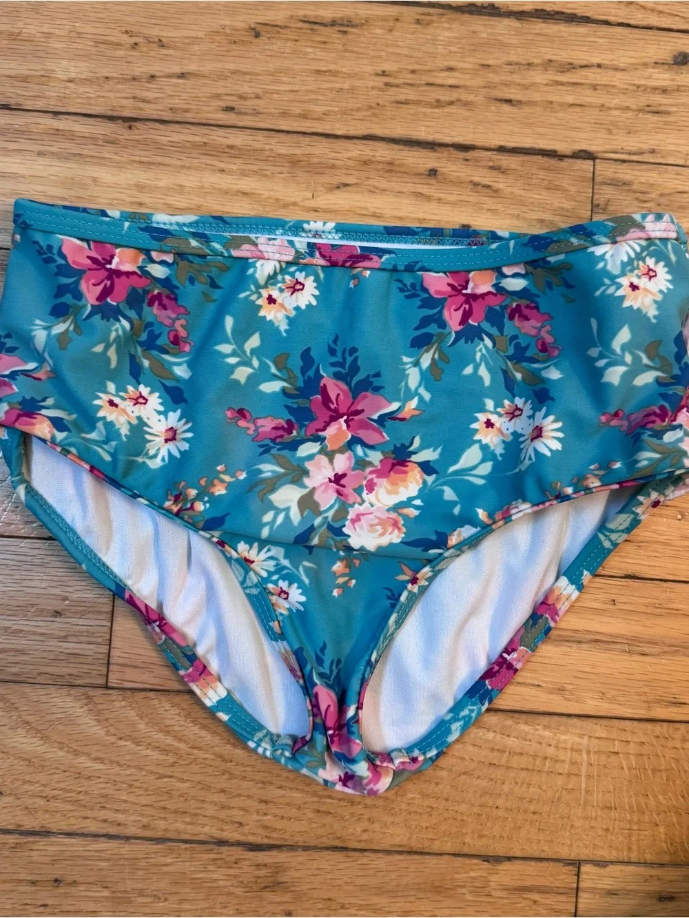 Ruffle Butts Swimsuit Pink Stripe Ruffle Tankini Top with Blue Floral Bottoms 10